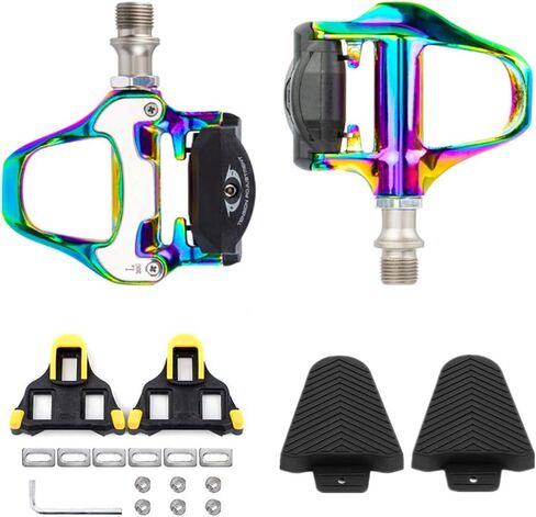 Bike Pedals Road Bike Pedals Ultralight Pedals Compatible with Shimano SPD-SL + Cleat Set + Cleat Covers, 3 in 1 in Saudi Arabia