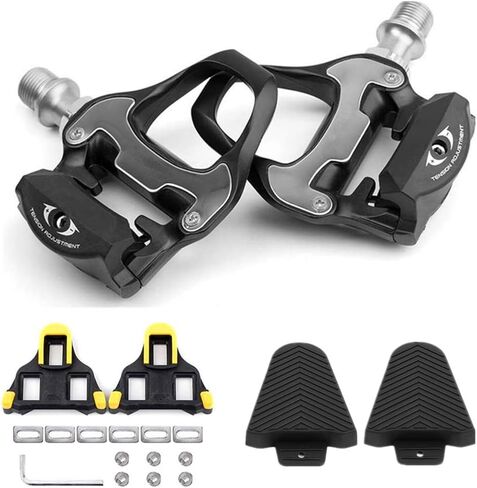 Bike Pedals Road Bike Pedals Ultralight Pedals Compatible with Shimano SPD-SL + Cleat Set + Cleat Covers, 3 in 1 in Saudi Arabia