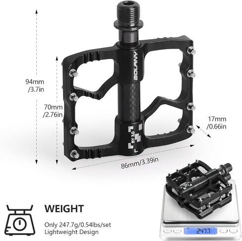 دواسات دراجة BOLANY MTB/دراجة الطريق، دواسات مسطحة خفيفة الوزن باستخدام الحاسب الآلي الألومنيوم 3 محامل دواسات جبلية بدون مشبك لدراجة BMX Ebike City Gravel Bike 9/16" in Kuwait