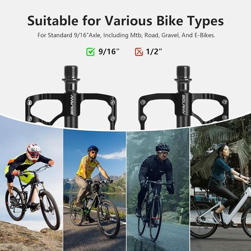 دواسات دراجة BOLANY MTB/دراجة الطريق، دواسات مسطحة خفيفة الوزن باستخدام الحاسب الآلي الألومنيوم 3 محامل دواسات جبلية بدون مشبك لدراجة BMX Ebike City Gravel Bike 9/16" in Kuwait