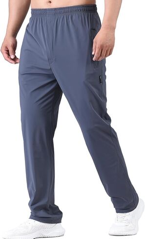 Men's Elastic Waist Zipper Fly Hiking Pants Quick-Dry Lightweight Outdoor Sweatpants in Kuwait