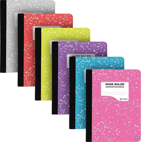 دفاتر ملاحظات تكوين ورق مسطر واسع، أغطية دفاتر ملاحظات تكوين رخامي ملون، 100 ورقة (200 صفحة) كتب تكوين، دفاتر ملاحظات رخامية مسطرة واسعة للمدرسة، وردي - أحمر - رمادي - أخضر - بواسطة Enday in Kuwait