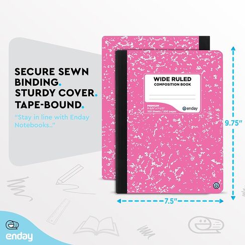 دفاتر ملاحظات تكوين ورق مسطر واسع، أغطية دفاتر ملاحظات تكوين رخامي ملون، 100 ورقة (200 صفحة) كتب تكوين، دفاتر ملاحظات رخامية مسطرة واسعة للمدرسة، وردي - أحمر - رمادي - أخضر - بواسطة Enday in Kuwait