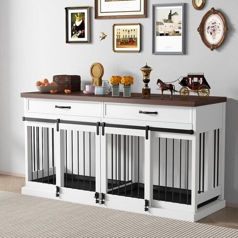 Large Dog Crate Furniture, 71 Inch Heavy Duty Dog Kennel with Removable Divider and Sliding Door, Indoor Furniture Style Dog Crate for 2 Small to Medium Pets in Saudi Arabia