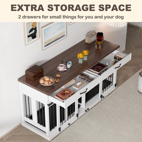 Large Dog Crate Furniture, 71 Inch Heavy Duty Dog Kennel with Removable Divider and Sliding Door, Indoor Furniture Style Dog Crate for 2 Small to Medium Pets in Saudi Arabia