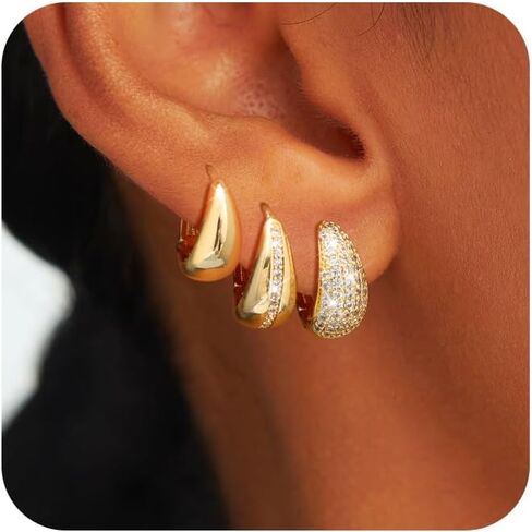 مجموعة أقراط دائرية ذهبية للنساء، 3 أزواج مكتنزة مكدسة عصرية 14 قيراط مطلية بالذهب أقراط هوجي هوب صغيرة لا تسبب الحساسية تشيكوسلوفاكيا أقراط ذهبية للنساء والفتيات مجوهرات in Kuwait