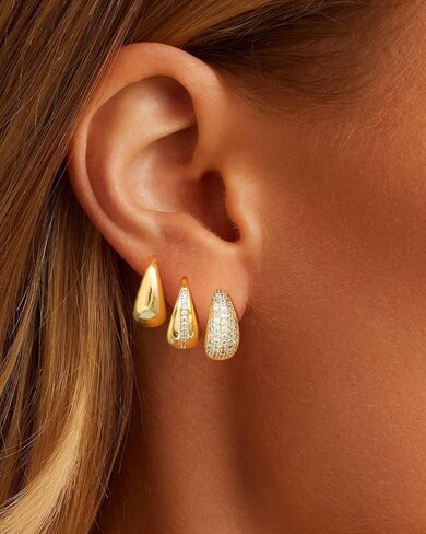 مجموعة أقراط دائرية ذهبية للنساء، 3 أزواج مكتنزة مكدسة عصرية 14 قيراط مطلية بالذهب أقراط هوجي هوب صغيرة لا تسبب الحساسية تشيكوسلوفاكيا أقراط ذهبية للنساء والفتيات مجوهرات in Kuwait