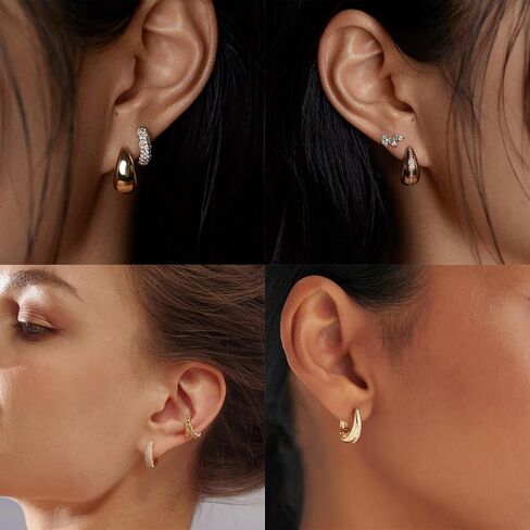 مجموعة أقراط دائرية ذهبية للنساء، 3 أزواج مكتنزة مكدسة عصرية 14 قيراط مطلية بالذهب أقراط هوجي هوب صغيرة لا تسبب الحساسية تشيكوسلوفاكيا أقراط ذهبية للنساء والفتيات مجوهرات in Kuwait