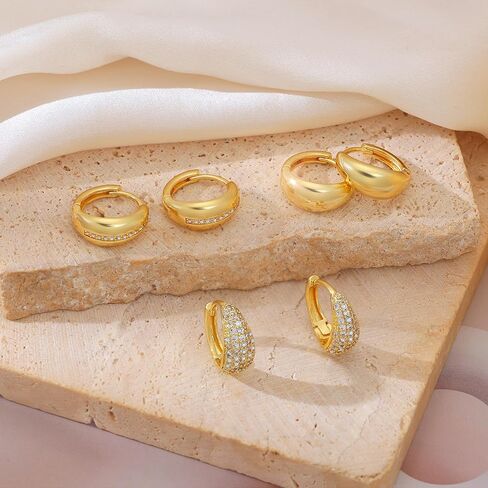 مجموعة أقراط دائرية ذهبية للنساء، 3 أزواج مكتنزة مكدسة عصرية 14 قيراط مطلية بالذهب أقراط هوجي هوب صغيرة لا تسبب الحساسية تشيكوسلوفاكيا أقراط ذهبية للنساء والفتيات مجوهرات in Kuwait