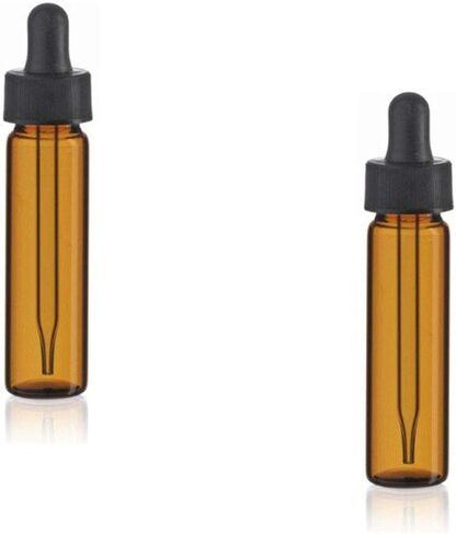 2 قارورة زجاجية كهرمانية سعة 1/4 أونصة مع قطارات زجاجية للعين ذات لمبة سوداء مستقيمة للزيوت العطرية والسوائل (عبوة من قطعتين) in Kuwait