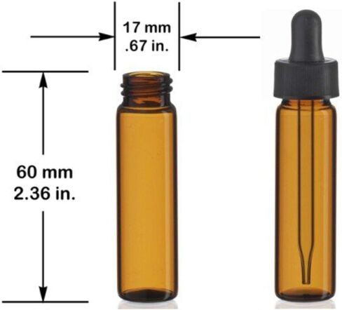 2 قارورة زجاجية كهرمانية سعة 1/4 أونصة مع قطارات زجاجية للعين ذات لمبة سوداء مستقيمة للزيوت العطرية والسوائل (عبوة من قطعتين) in Kuwait