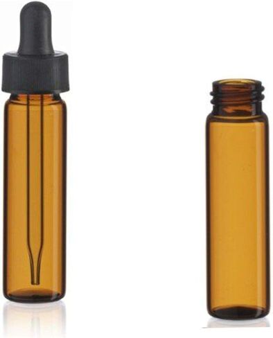 2 قارورة زجاجية كهرمانية سعة 1/4 أونصة مع قطارات زجاجية للعين ذات لمبة سوداء مستقيمة للزيوت العطرية والسوائل (عبوة من قطعتين) in Kuwait