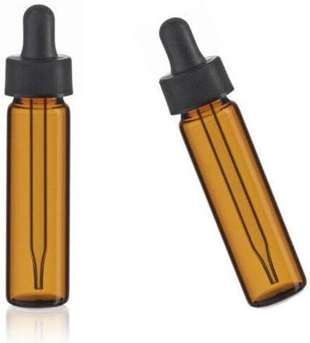 2 قارورة زجاجية كهرمانية سعة 1/4 أونصة مع قطارات زجاجية للعين ذات لمبة سوداء مستقيمة للزيوت العطرية والسوائل (عبوة من قطعتين) in Kuwait