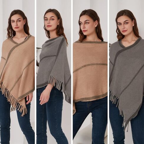 سترة بونشو مخططة للنساء من Ferand، شال ناعم ملفوف مع شراشيب in Kuwait