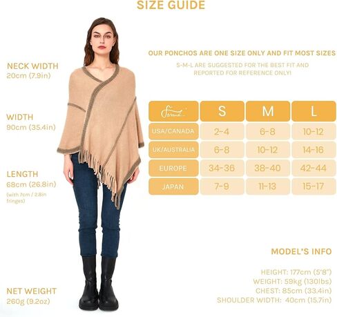 سترة بونشو مخططة للنساء من Ferand، شال ناعم ملفوف مع شراشيب in Kuwait