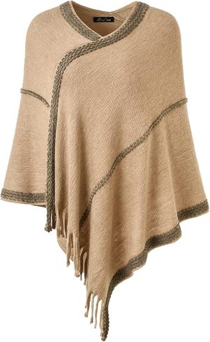 سترة بونشو مخططة للنساء من Ferand، شال ناعم ملفوف مع شراشيب in Kuwait