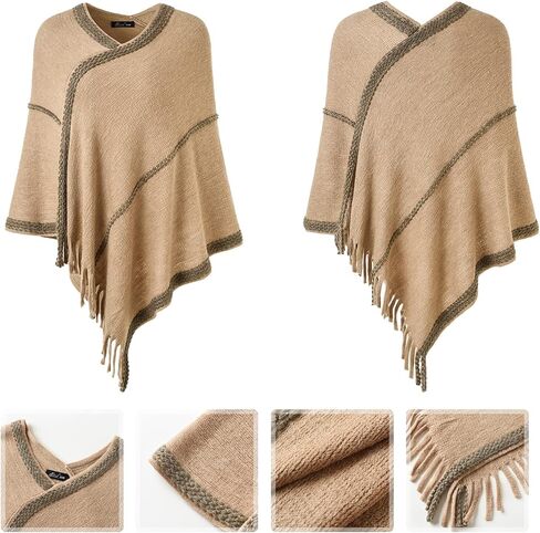 سترة بونشو مخططة للنساء من Ferand، شال ناعم ملفوف مع شراشيب in Kuwait