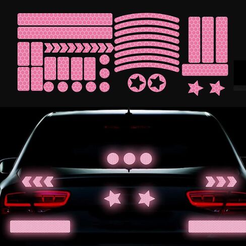 42Pcs Reflective Rim Tape Bicycle Stickers Pink Car Decals Rims for Cars,Bike,Skateboard, Motorcycle Nighty Safety Warning Sticker (Pink) in Kuwait