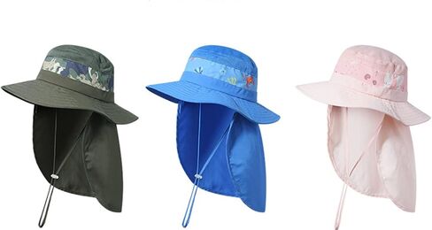 Icolor Kids Sun Hat UPF 50+ قبعة حماية من الشمس مع غطاء للرقبة صيفي للشاطئ قبعات لعب للأطفال الصغار قبعة سباحة للأولاد والبنات والأطفال من سن 3 إلى 10 سنوات in Kuwait