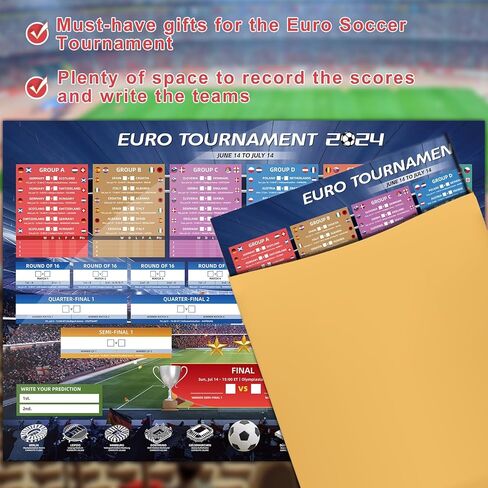 AhfuLife 2 Pcs Euro 2024 Wall Chart Poster Decorations - A1 Size Euro 2024 Soccer Match Schedule Poster with ET Time, European Germany 2024 Football Soccer for Home Bar Party Decor (23.3''×33.1'') in Kuwait