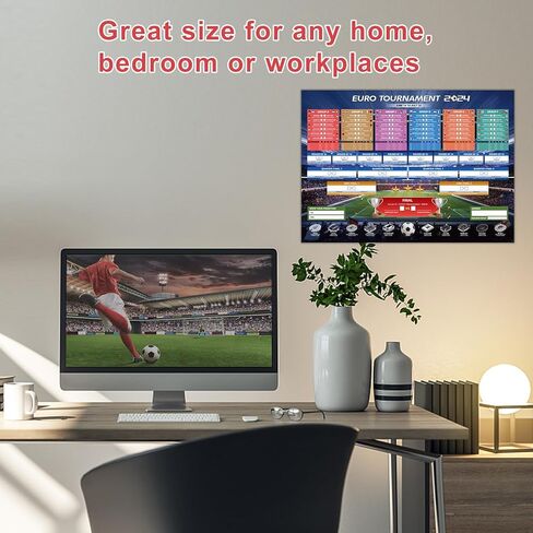AhfuLife 2 Pcs Euro 2024 Wall Chart Poster Decorations - A1 Size Euro 2024 Soccer Match Schedule Poster with ET Time, European Germany 2024 Football Soccer for Home Bar Party Decor (23.3''×33.1'') in Kuwait