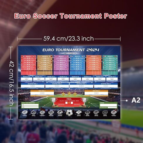 AhfuLife 2 Pcs Euro 2024 Wall Chart Poster Decorations - A1 Size Euro 2024 Soccer Match Schedule Poster with ET Time, European Germany 2024 Football Soccer for Home Bar Party Decor (23.3''×33.1'') in Kuwait