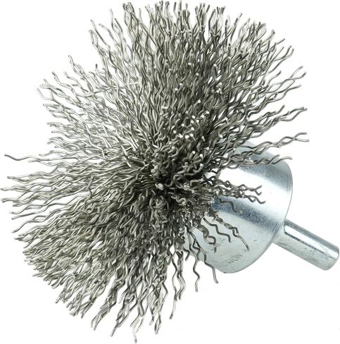 Weiler 10050 3" Circular Flared Crimped Wire End Brush, .008" Stainless Steel Fill, Made in the USA in Saudi Arabia