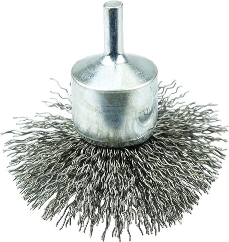Weiler 10050 3" Circular Flared Crimped Wire End Brush, .008" Stainless Steel Fill, Made in the USA in Saudi Arabia