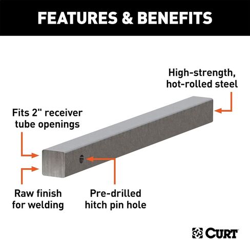 CURT 49536 2-Inch x 24-Inch Weld-On Raw Steel Trailer Hitch Bar Shank, Metallic in Saudi Arabia