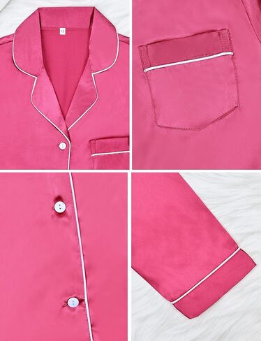 قميص نوم بناتي من الساتان للأطفال مصنوع من الحرير بأكمام طويلة وأزرار سفلية فستان نوم in Kuwait