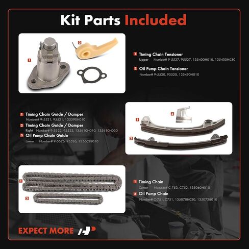 A-Premium 8-PC Engine Timing Chain Kit Compatible with Toyota Camry 2002-2011, RAV4 2001-2008, Corolla 2009-2012, Highlander, Matrix & Scion tC, xB & Lexus HS250h & Pontiac Vibe - DOHC, L4 2.0L 2.4L in Saudi Arabia