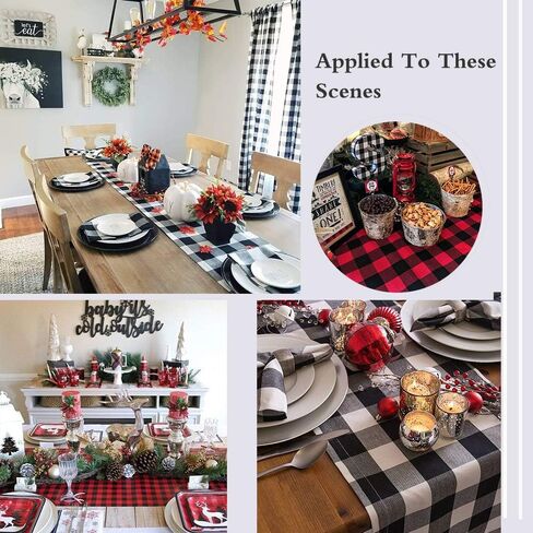 B-COOL Buffalo Plaid Table Runner Black Red Checked Table Runner 2 Packs 13x108 Inch Christmas Holiday Plaid Table Runners Xmas Table Decorations in Kuwait
