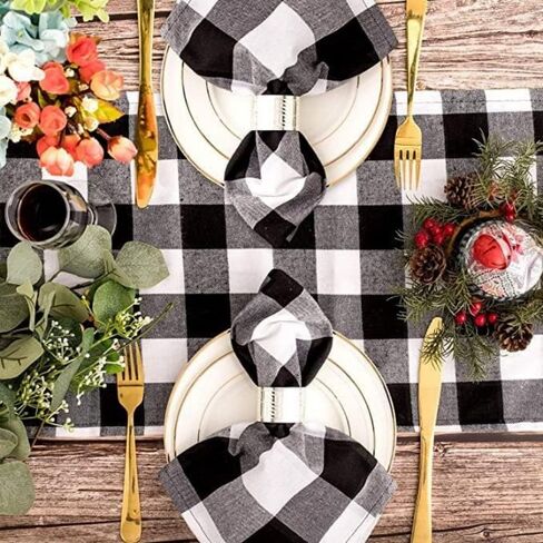 B-COOL Buffalo Plaid Table Runner Black Red Checked Table Runner 2 Packs 13x108 Inch Christmas Holiday Plaid Table Runners Xmas Table Decorations in Kuwait