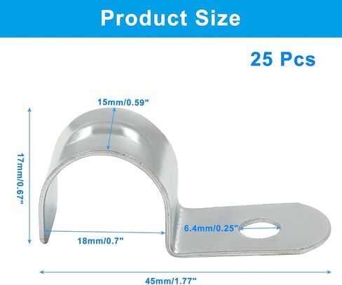 25 Pcs One Hole Pipe Straps, 18mm/0.7 Inch Metal Pipe Strap Zinc Plated Steel Clamp with 1 Hole for Pipe Fixing on Various Surfaces in Saudi Arabia