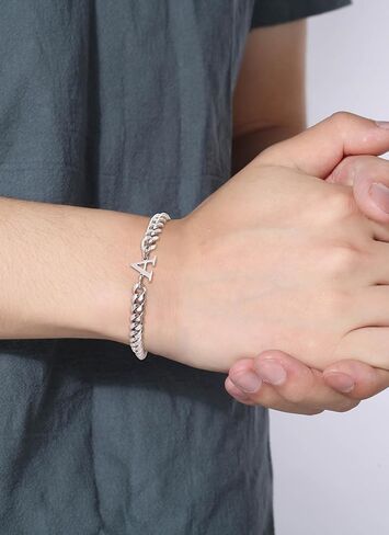 سوار فضي أولي للرجال والنساء، 2024 هدايا تخرج له يوم والدها حرف A-Z سوار ساحر سلسلة ربط كوبية أساور مطابقة هدايا عيد ميلاد للرجال والأب والنساء in Kuwait