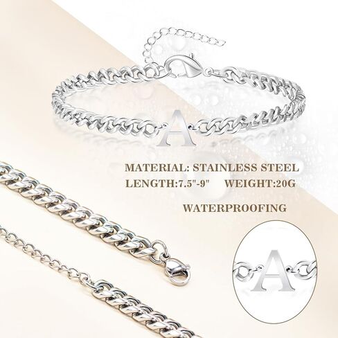 سوار فضي أولي للرجال والنساء، 2024 هدايا تخرج له يوم والدها حرف A-Z سوار ساحر سلسلة ربط كوبية أساور مطابقة هدايا عيد ميلاد للرجال والأب والنساء in Kuwait