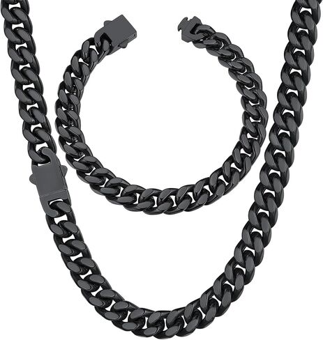 ChainsHouse 9mm 18" سلسلة الكوبية قلادة الرجال سوار 21cm in Saudi Arabia