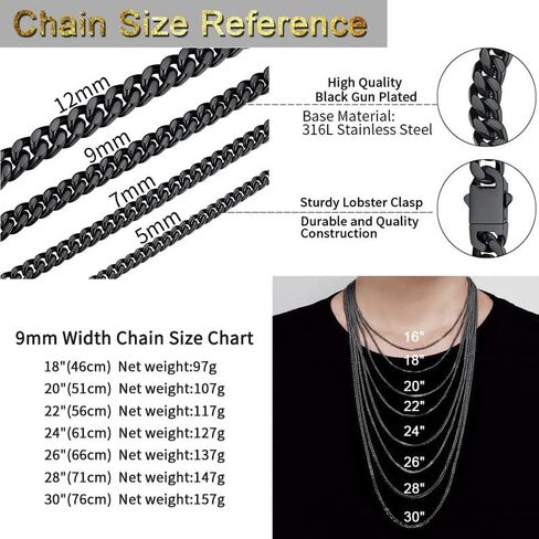 ChainsHouse 9mm 18" سلسلة الكوبية قلادة الرجال سوار 21cm in Saudi Arabia