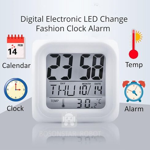 ساعة منبه رقمية، ساعة منبه رقمية كبيرة الحجم مع غفوة درجة حرارة منبه للوقت والتاريخ، ساعة منبه مكعبة متوهجة ليلية LED مع إضاءة ليلية بـ 7 ألوان لغرفة النوم، سهلة الضبط، تعمل بالبطارية in Kuwait