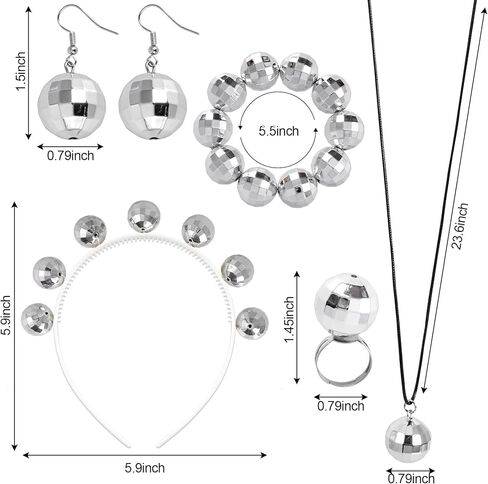 7 قطع ديسكو الملحقات 1970s ديسكو الكرة الملحقات مجموعة الفضة ديسكو الكرة عقال الفضة ديسكو الكرة قلادة ديسكو الكرة سوار ديسكو الكرة الأقراط ديسكو الدائري النظارات الشمسية ديسكو الأفرو شعر مستعار للنساء in Kuwait