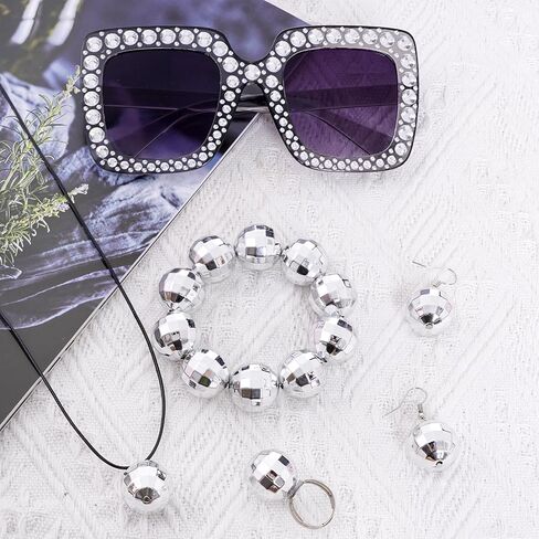 7 قطع ديسكو الملحقات 1970s ديسكو الكرة الملحقات مجموعة الفضة ديسكو الكرة عقال الفضة ديسكو الكرة قلادة ديسكو الكرة سوار ديسكو الكرة الأقراط ديسكو الدائري النظارات الشمسية ديسكو الأفرو شعر مستعار للنساء in Kuwait