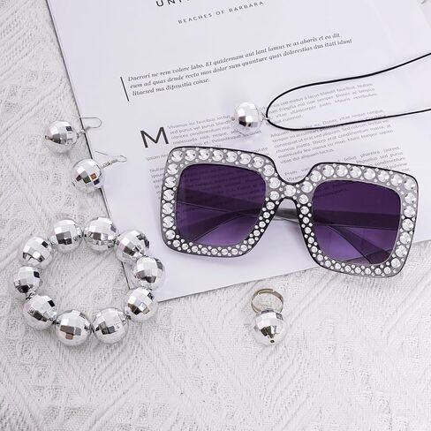 7 قطع ديسكو الملحقات 1970s ديسكو الكرة الملحقات مجموعة الفضة ديسكو الكرة عقال الفضة ديسكو الكرة قلادة ديسكو الكرة سوار ديسكو الكرة الأقراط ديسكو الدائري النظارات الشمسية ديسكو الأفرو شعر مستعار للنساء in Kuwait