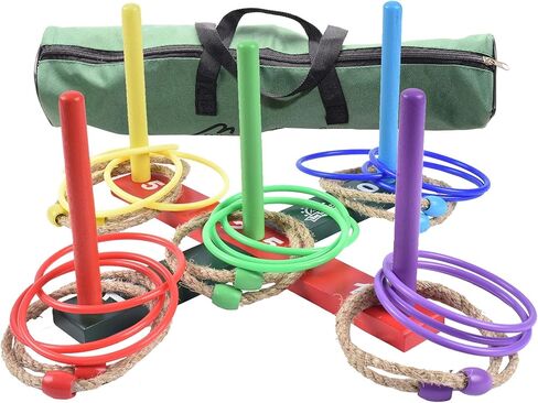 لعبة رمي الحلقات للاستخدام الخارجي - 25 حبلًا، 5 أوتاد، 1 حقيبة حمل - ساحة، ألعاب خارجية للبالغين والعائلة - حلقات رمي ​​الحلقات، الفناء الخلفي، الحصان، المرح، الحديقة، الخارج، داخلي، ألعاب رمي الحلقات للبالغين in Kuwait