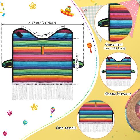 4 Pcs Dog Sombrero Hat Pet Serape Poncho Costume Funny Dog Clothes Dog Sombrero Hat Adjustable Pet Serape Poncho Multicolor Dog Poncho Cinco De Mayo Dog Outfit for Mexican Party Decorations (S Size) in Saudi Arabia