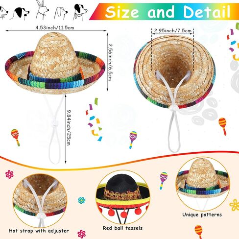 4 Pcs Dog Sombrero Hat Pet Serape Poncho Costume Funny Dog Clothes Dog Sombrero Hat Adjustable Pet Serape Poncho Multicolor Dog Poncho Cinco De Mayo Dog Outfit for Mexican Party Decorations (S Size) in Saudi Arabia