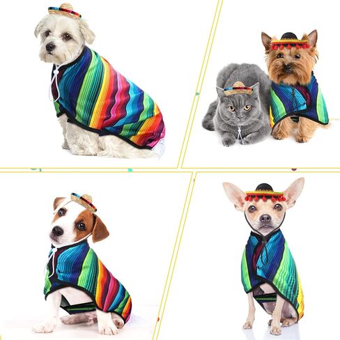 4 Pcs Dog Sombrero Hat Pet Serape Poncho Costume Funny Dog Clothes Dog Sombrero Hat Adjustable Pet Serape Poncho Multicolor Dog Poncho Cinco De Mayo Dog Outfit for Mexican Party Decorations (S Size) in Saudi Arabia