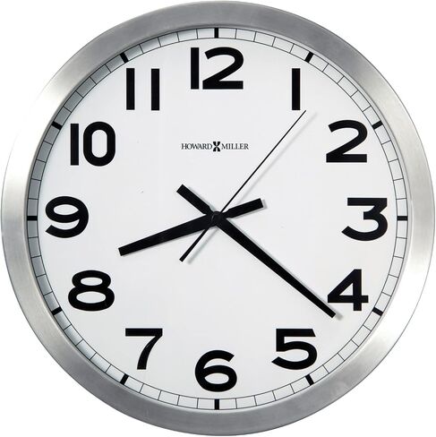 Howard Miller Spokane Wall Clock 625-450 ? Modern Round Brushed Aluminum, Flat Glass Crystal, Sturdy Metal Frame, Classic Black Accents, Quartz Movement in Saudi Arabia
