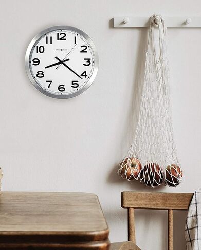 Howard Miller Spokane Wall Clock 625-450 ? Modern Round Brushed Aluminum, Flat Glass Crystal, Sturdy Metal Frame, Classic Black Accents, Quartz Movement in Saudi Arabia