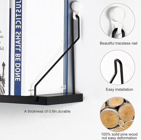 أرفف عائمة من الخشب الغارق، رف معلق على الحائط، منظم تخزين معلق مع أقواس معدنية مثلثة، رف معلق، منظمات جدارية، غرفة المعيشة، مكتب، ديكور المنزل (أسود، 11.8 بوصة) in Kuwait