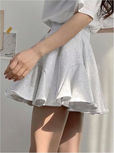 Verdusa Women's Ruffled Flowy Mini Skirt High Elastic Waist Flared A Line Short Skirts in Saudi Arabia